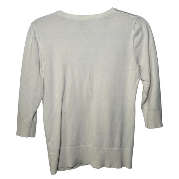14th & Union cream knit button up 3/4 sleeve cardigan Medium - Picture 2 of 7